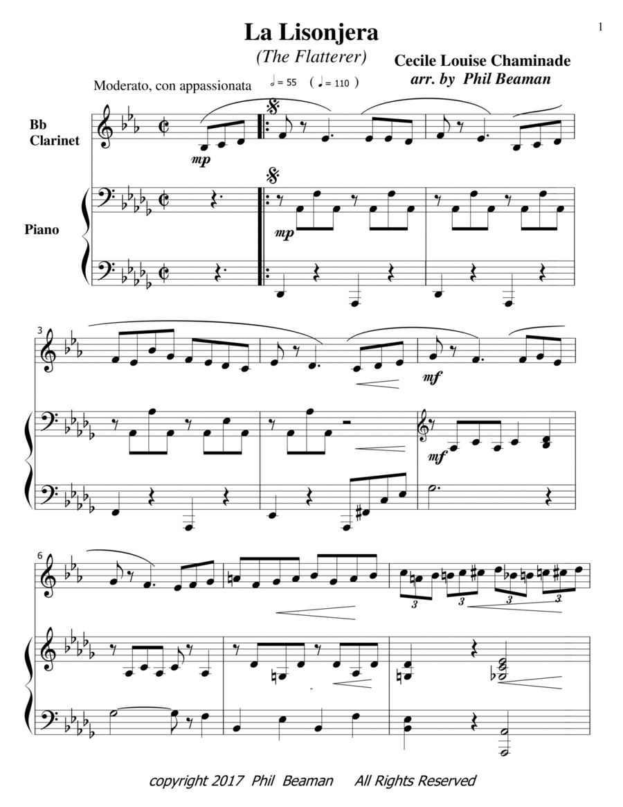 La Lisonjera - clarinet-piano B-Flat Clarinet scores gallery preview page 1