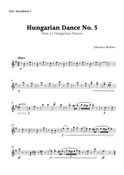 Hungarian Dance No. 5 by Brahms for Alto Sax Quartet image number null