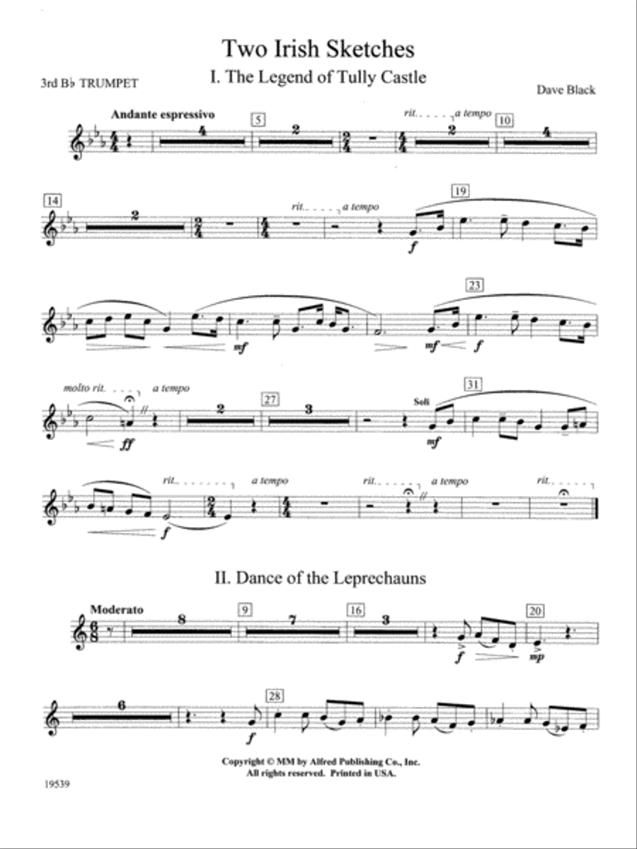 Two Irish Sketches: 3rd B-flat Trumpet Concert Band scores gallery preview page 1