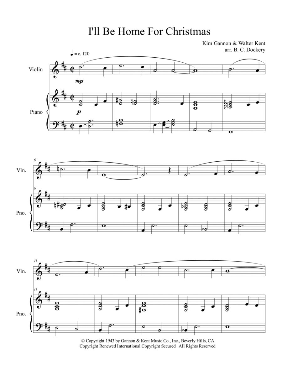 I'll Be Home For Christmas Violin Solo scores gallery preview page 1