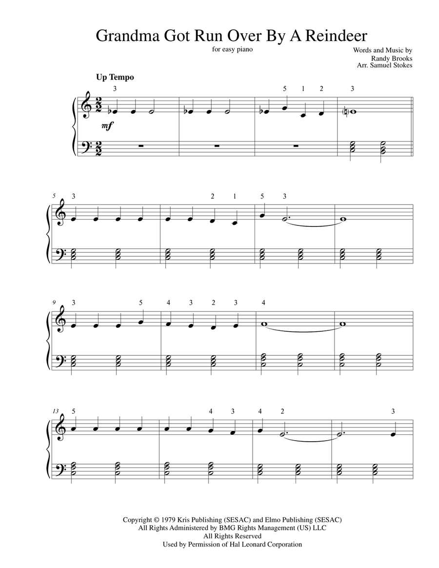Grandma Got Run Over By A Reindeer Easy Piano scores gallery preview page 1