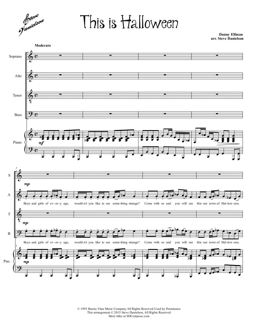 This Is Halloween by Danny Elfman 4-Part - Digital Sheet Music