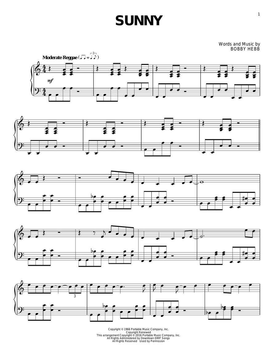 Sunny Piano Solo scores gallery preview page 1