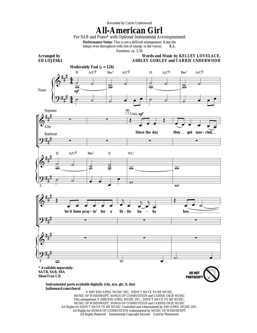 All-American Girl All-American Girl 3-Part scores gallery preview page 1