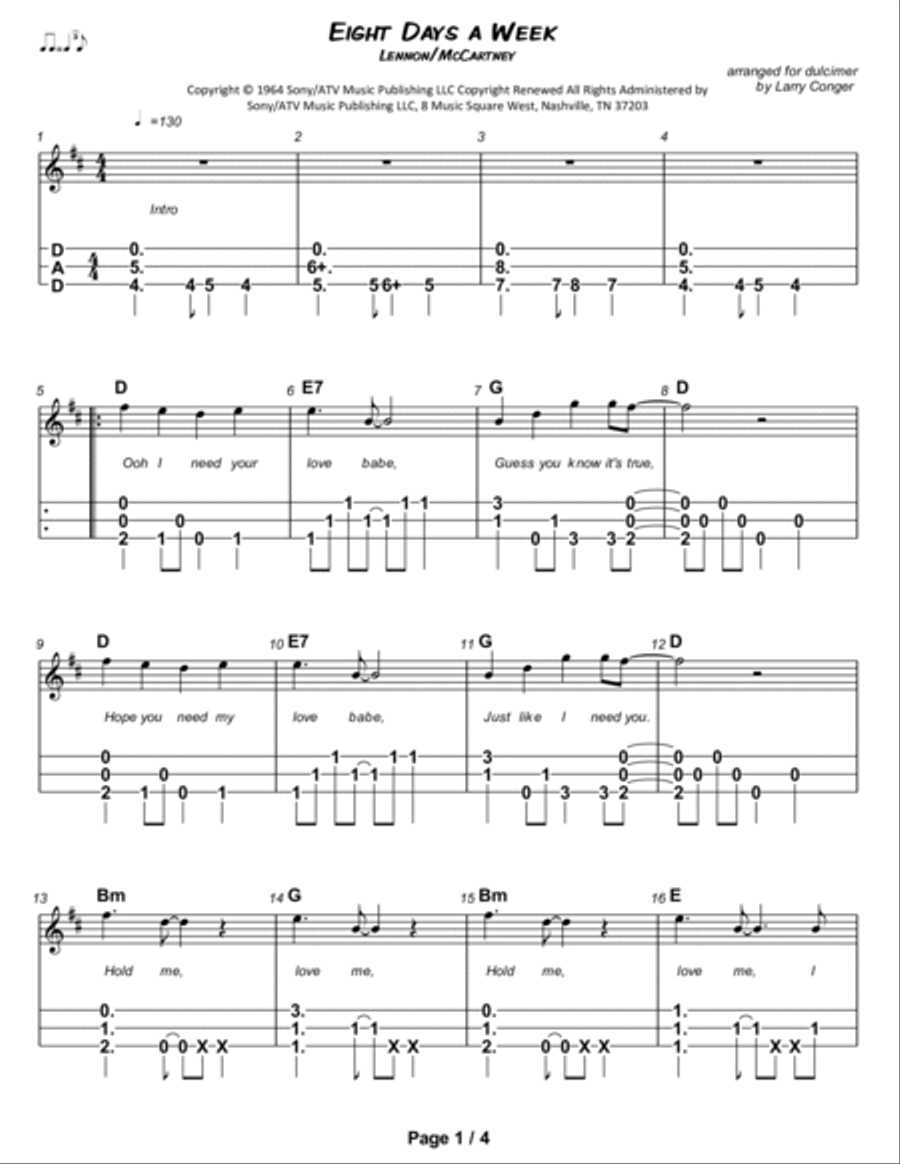 Eight Days A Week Dulcimer scores gallery preview page 2