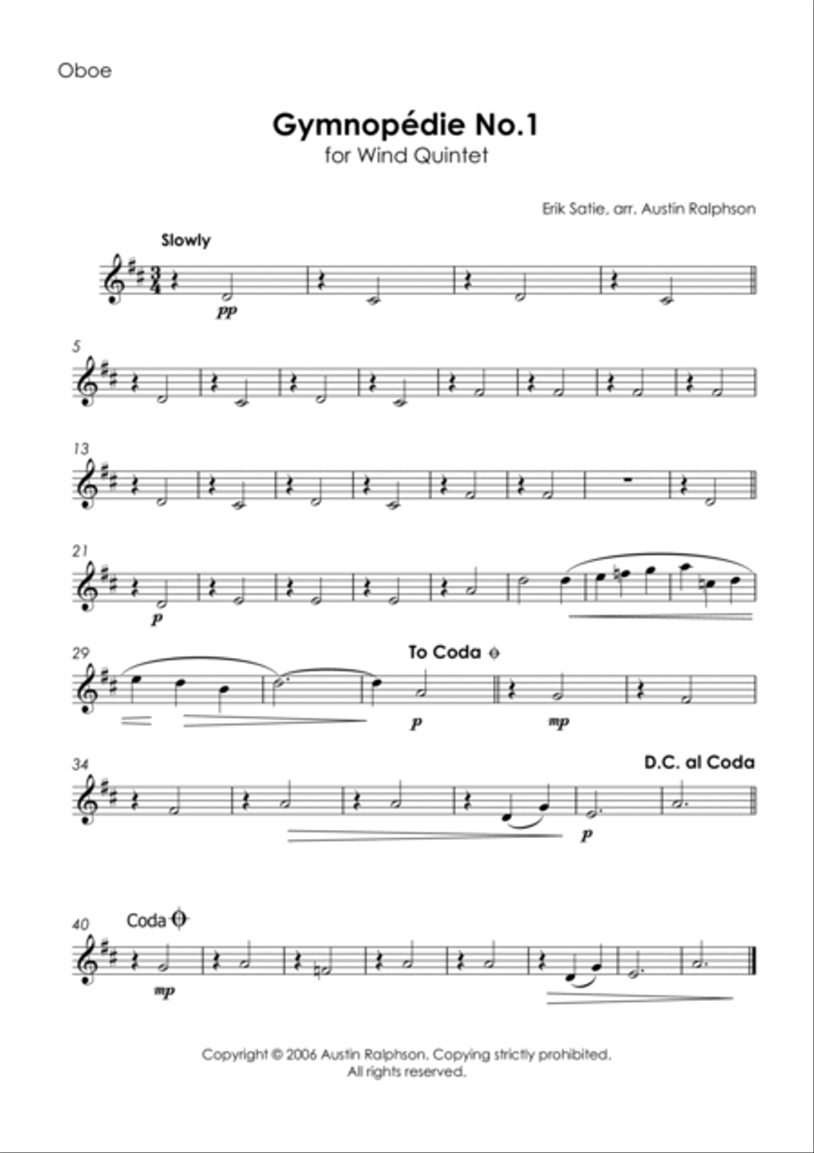 Gymnopedie No.1 - wind quintet Woodwind Quintet scores gallery preview page 4