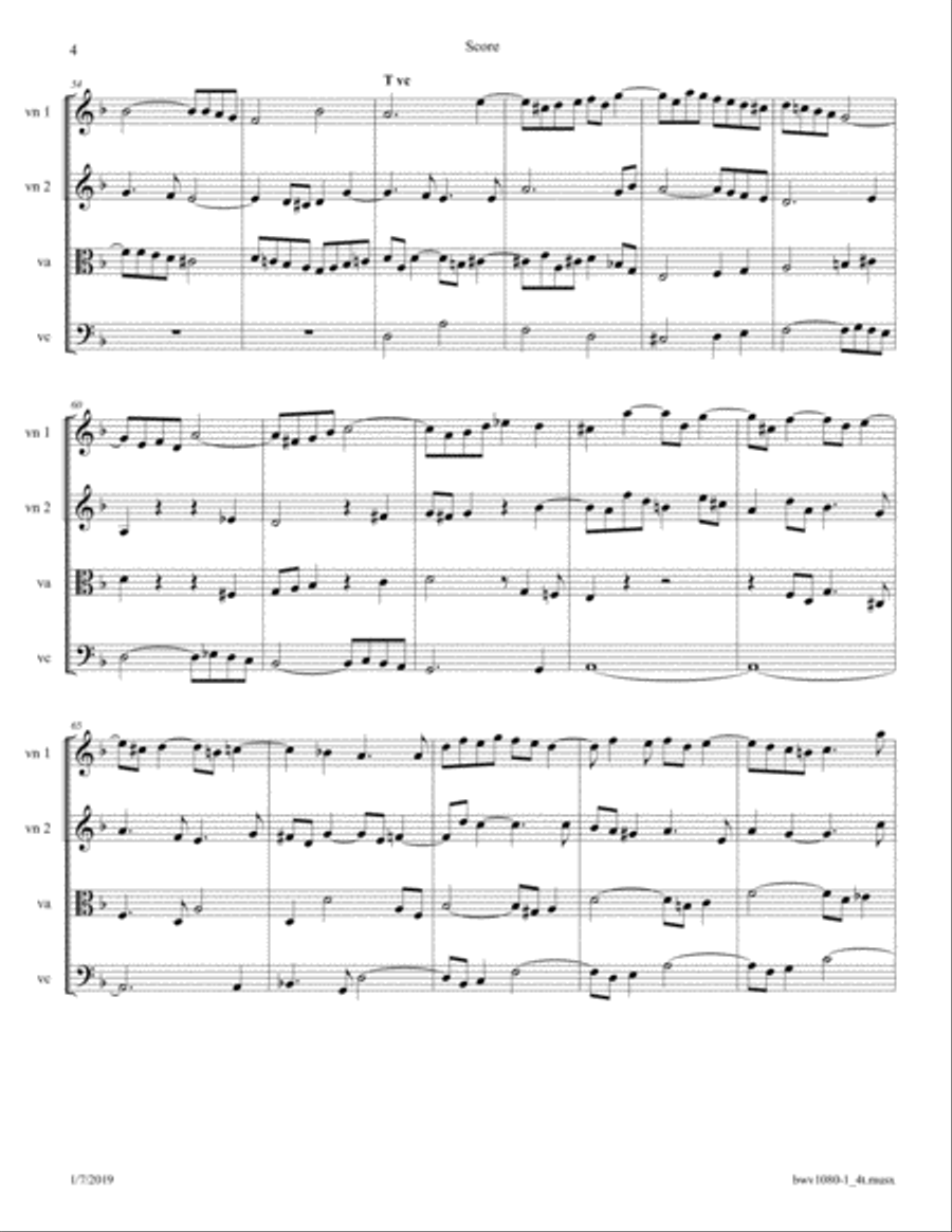 Bach: The Art of Fugue, BWV 1080; Fugue 1 arr. for String Quartet String Quartet scores gallery preview page 4