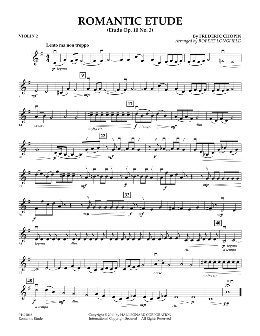 Romantic Etude (Op. 10, No. 3) - Violin 2