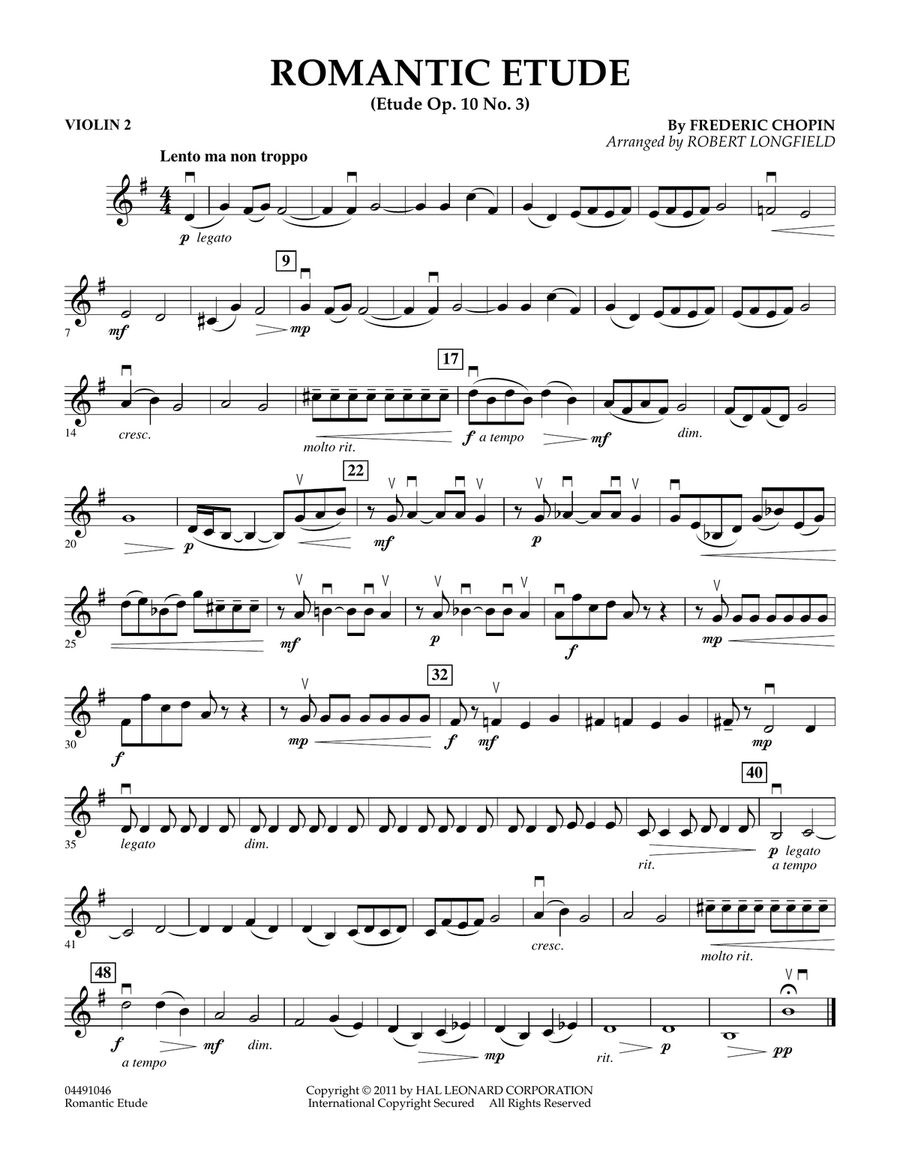 Romantic Etude (Op. 10, No. 3) - Violin 2