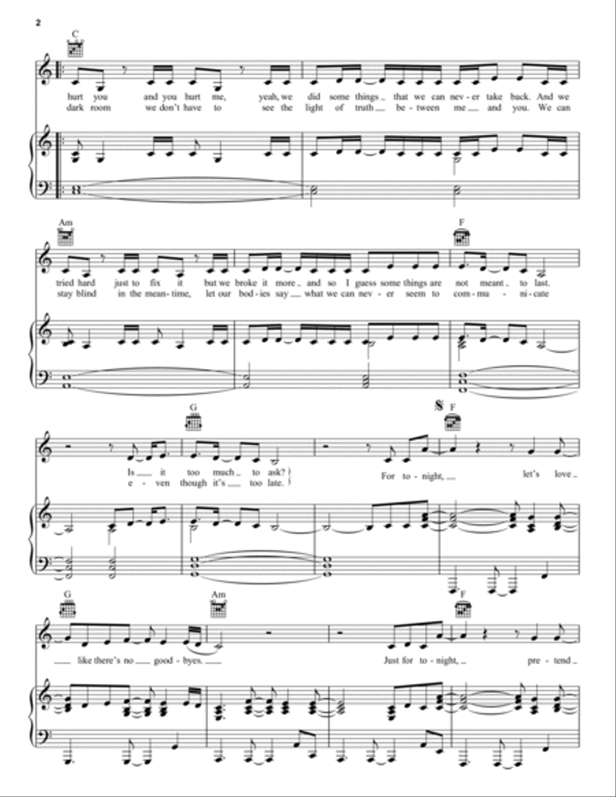 No Goodbyes Piano, Vocal, Guitar scores gallery preview page 2