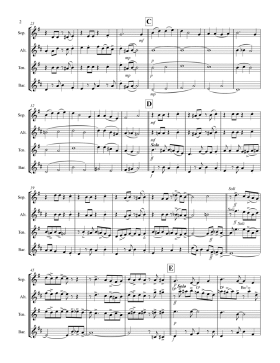 Go Tell it on the Mountain (for Saxophone Quartet SATB or AATB) Saxophone Quartet scores gallery preview page 3