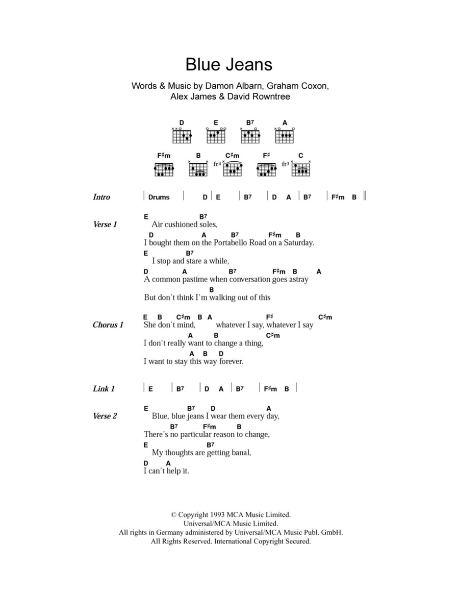 Blue Jeans Blue Jeans Acoustic Guitar scores gallery preview page 1