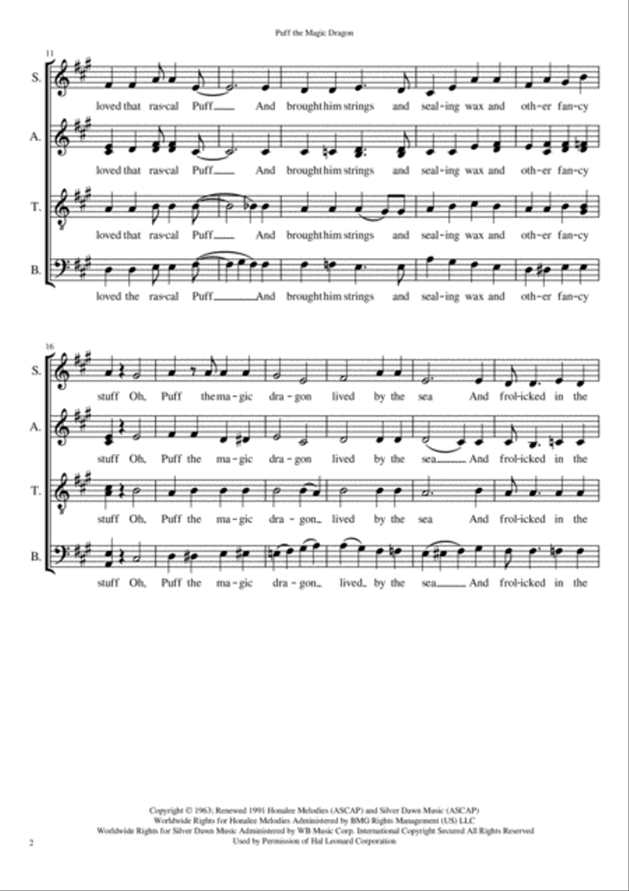 Puff The Magic Dragon Puff The Magic Dragon 4-Part scores gallery preview page 2