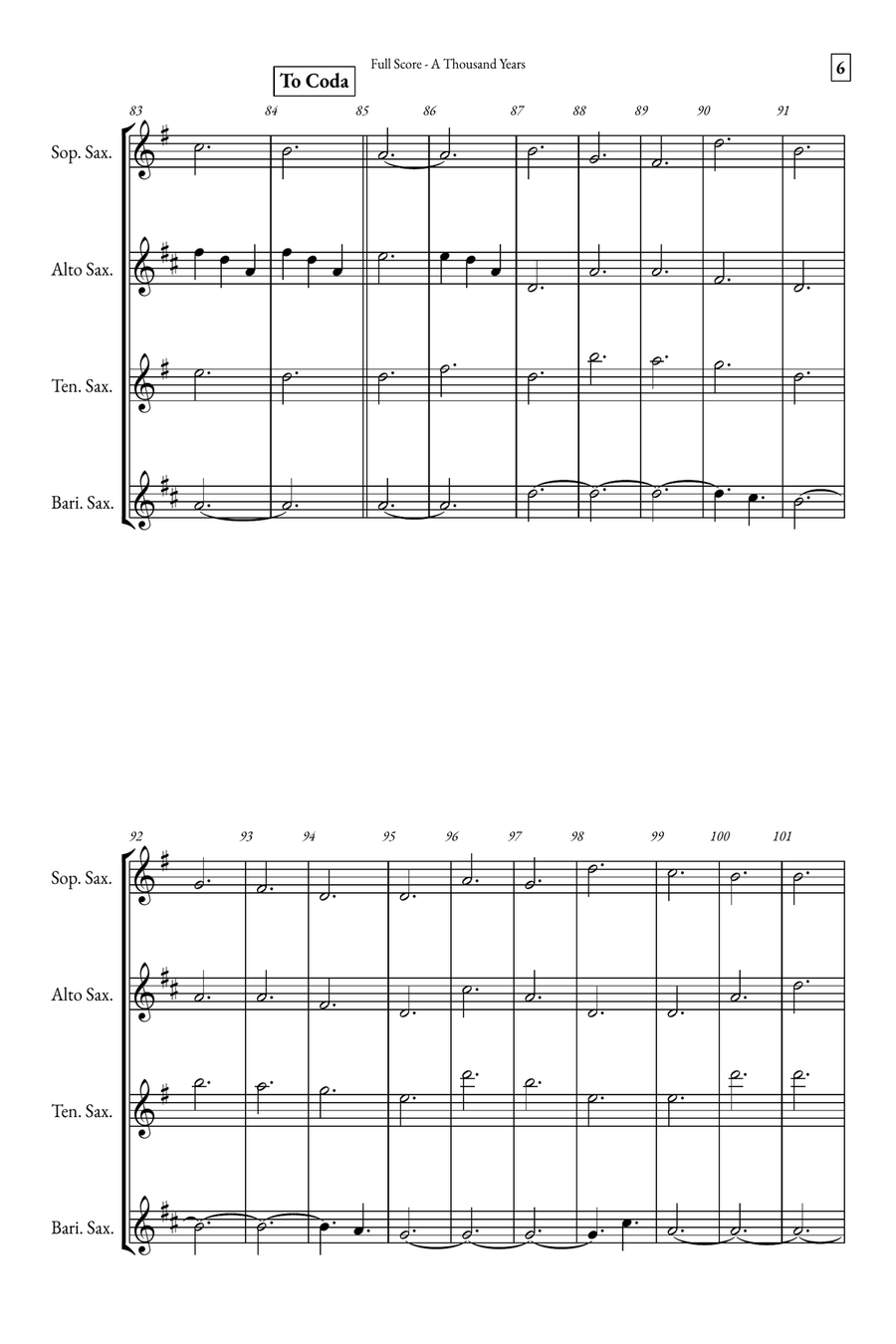 A Thousand Years Saxophone Quartet scores gallery preview page 6