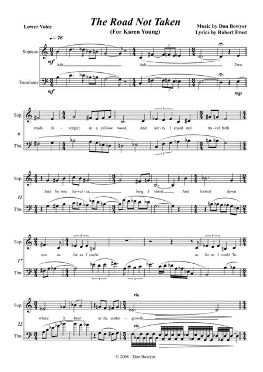 The Road Not Taken - Original Voice Range (A4 size) Trombone Duet scores gallery preview page 2