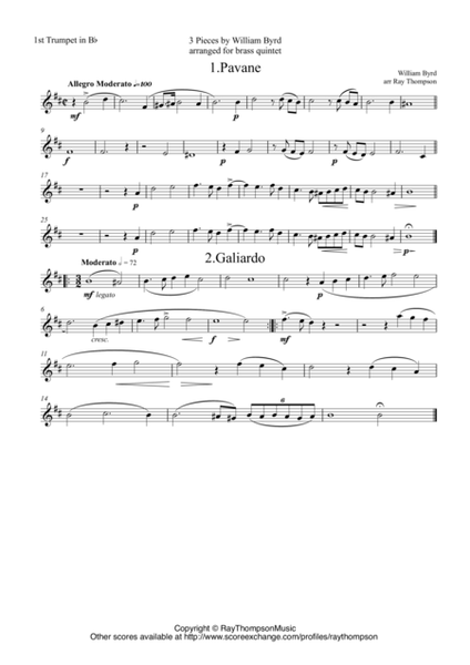 Byrd: 3 Pieces by William Byrd (including Pavane) - brass quintet by William Byrd Brass Quintet - Digital Sheet Music