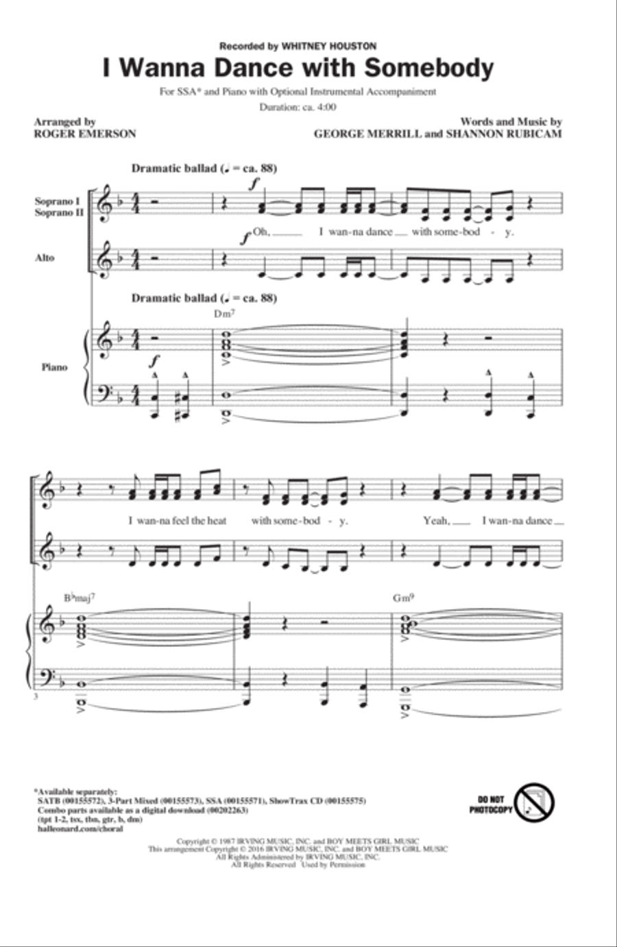I Wanna Dance With Somebody SSA scores gallery preview page 1