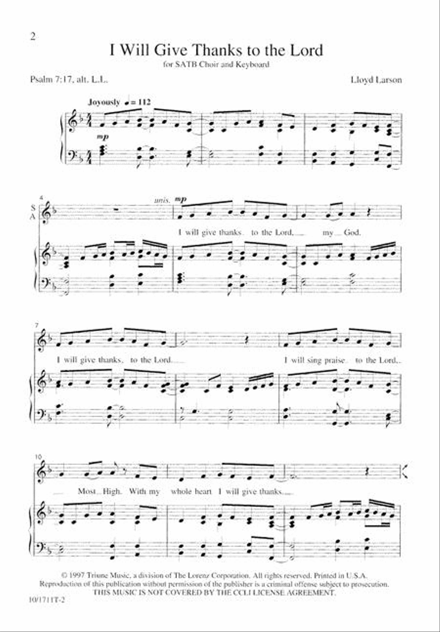 I Will Give Thanks to the Lord 4-Part scores gallery preview page 2