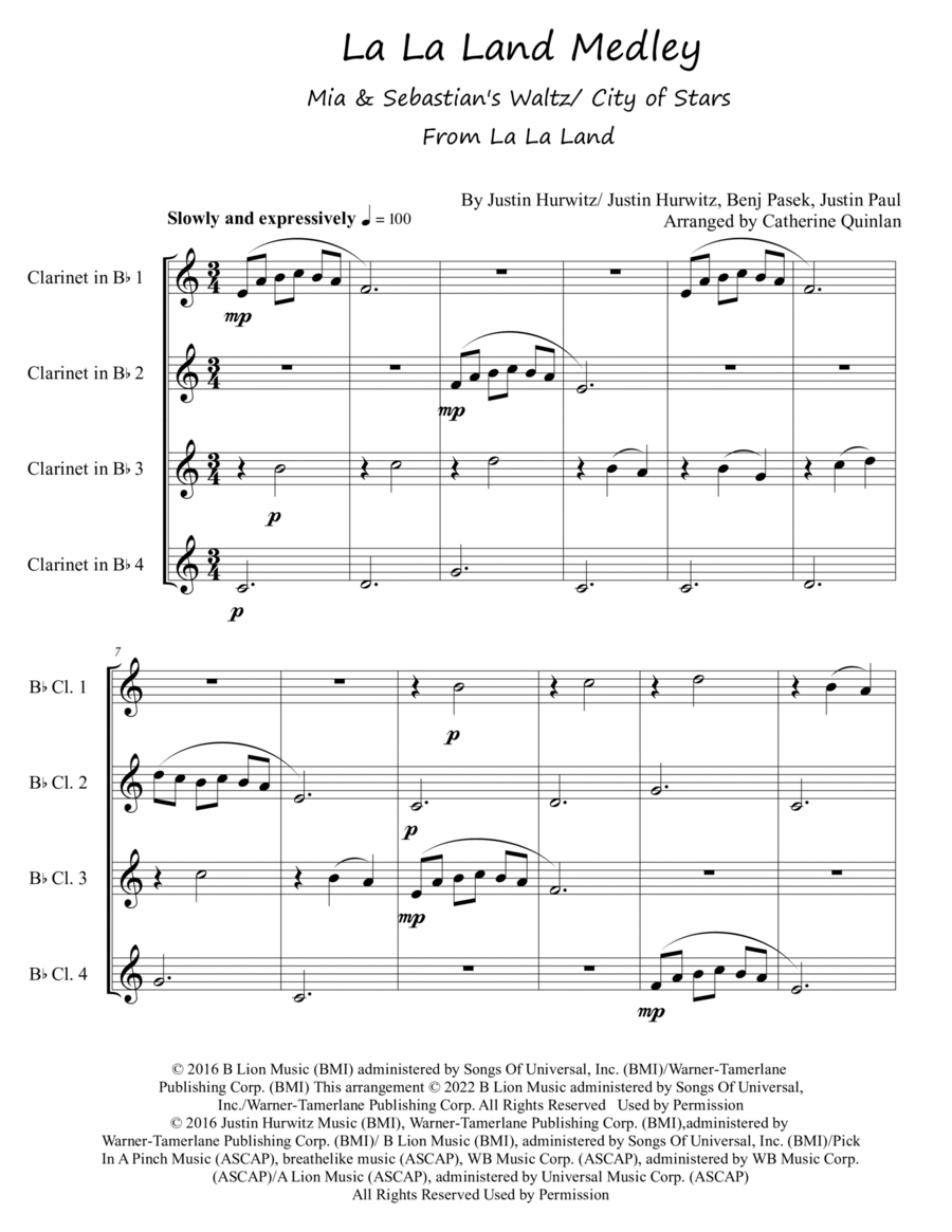 City Of Stars Clarinet Quartet scores gallery preview page 1