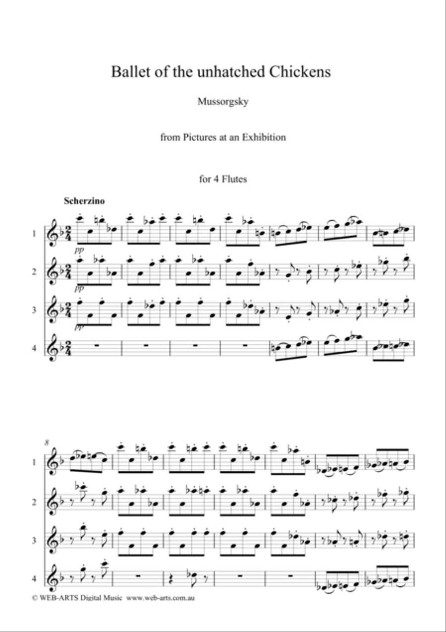 BALLET of the UNHATCHED CHICKENS for 4 flutes - MOUSSORGSKY Flute Quartet scores gallery preview page 2