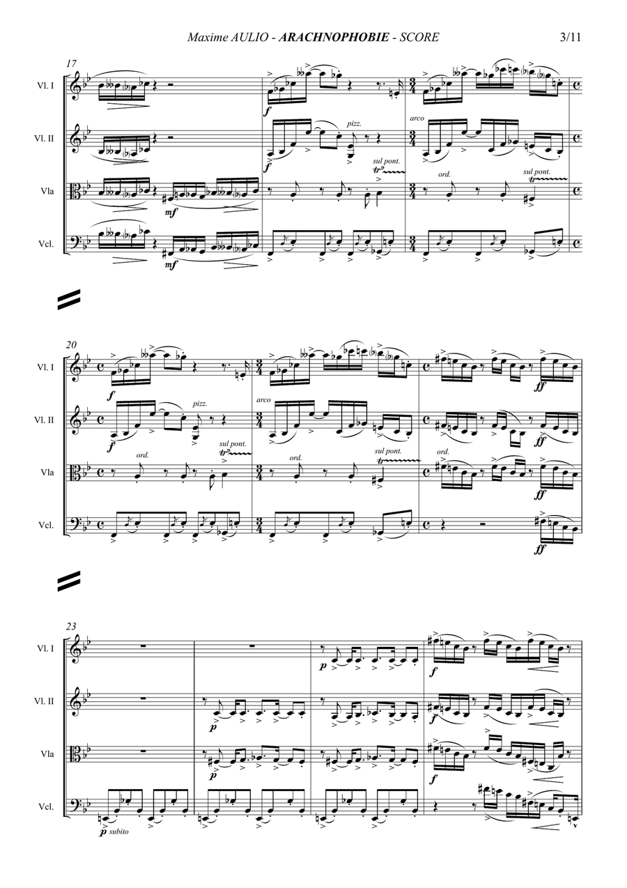 Arachnophobia, for string quartet - score String Quartet scores gallery preview page 3