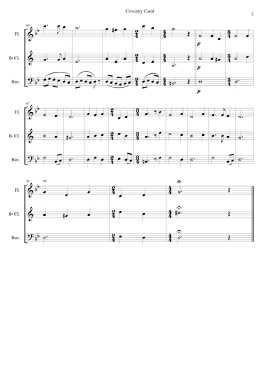 Coventry Carol for wind trio Woodwind Trio scores gallery preview page 3