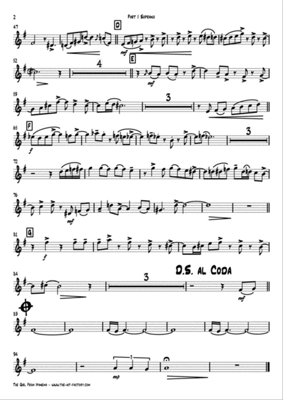 The Girl From Ipanema (Garota De Ipanema) Saxophone Quartet scores gallery preview page 6