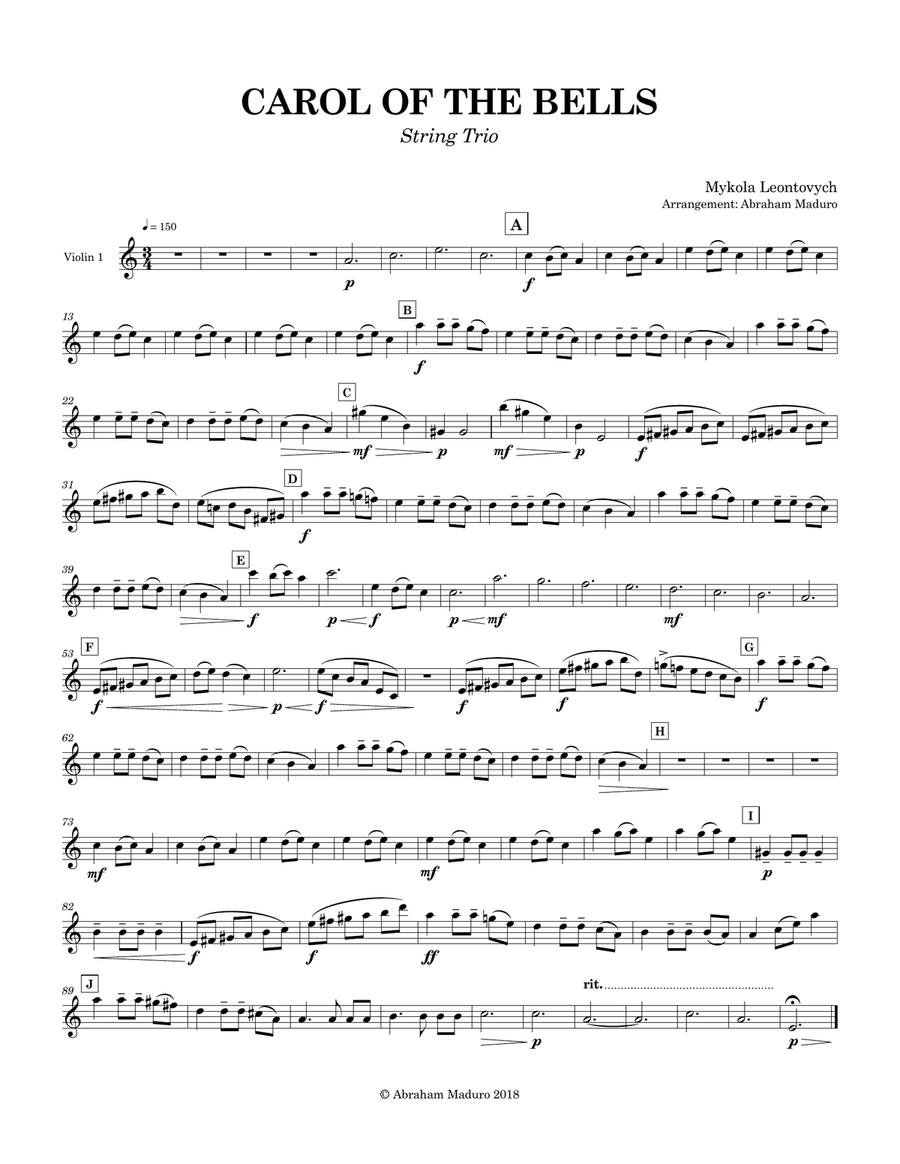 Carol Of The Bells Two Violins and Cello Trio String Trio scores gallery preview page 6