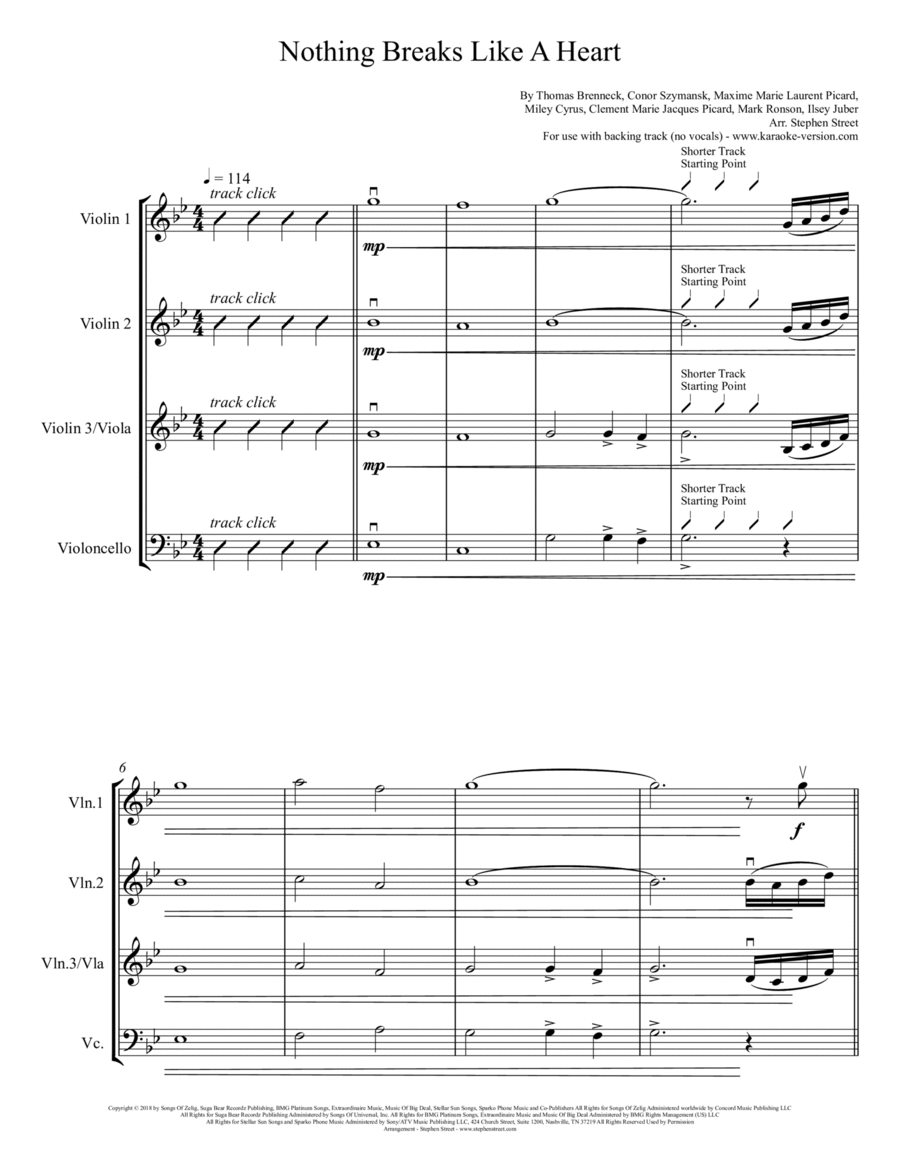 Nothing Breaks Like A Heart String Quartet scores gallery preview page 1