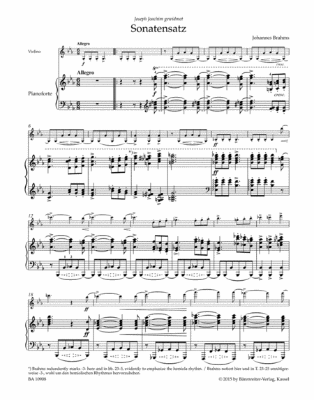 Sonata Movement from the F.A.E. Sonata for Violin and Piano in C minor WoO 2