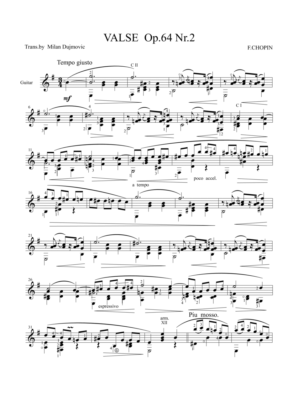 Valse Op.64 No.2 Acoustic Guitar scores gallery preview page 1