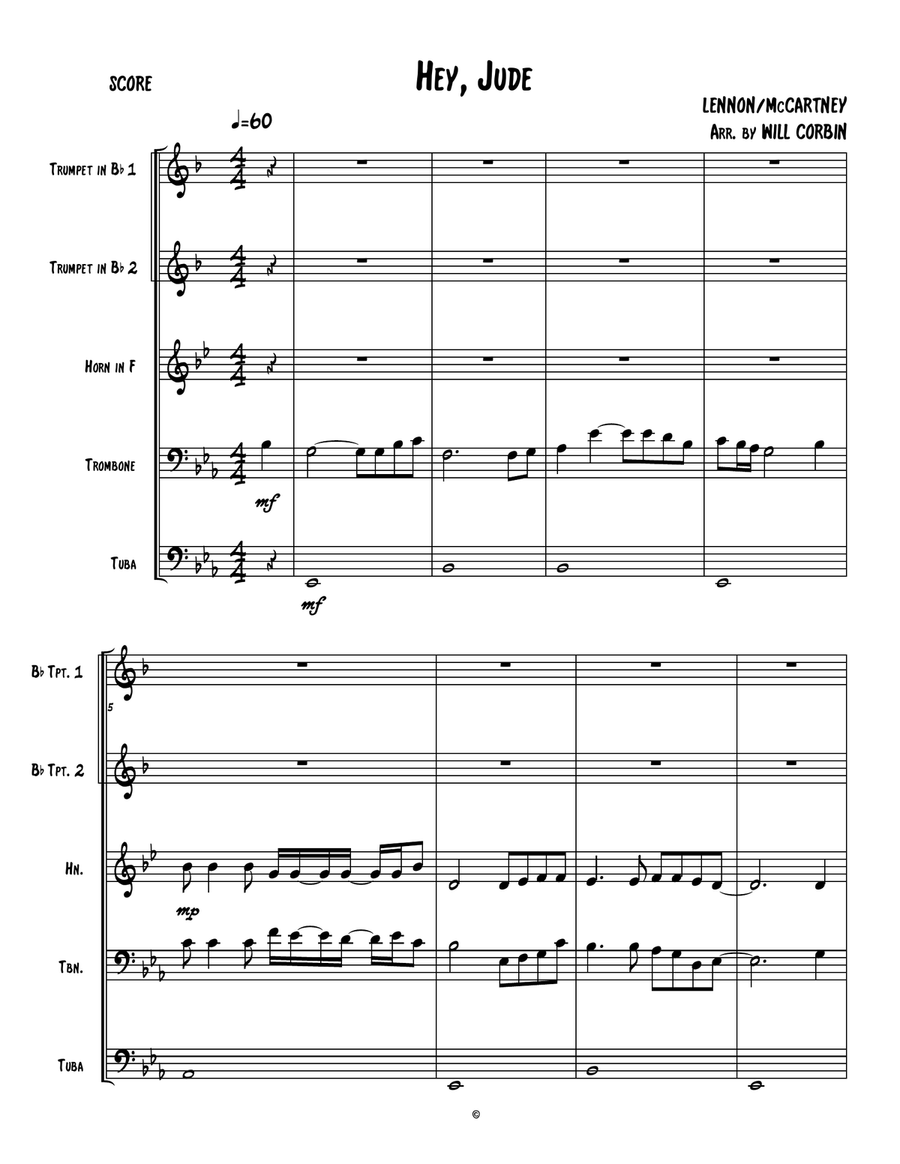 Hey Jude Hey Jude Brass Quintet scores gallery preview page 1