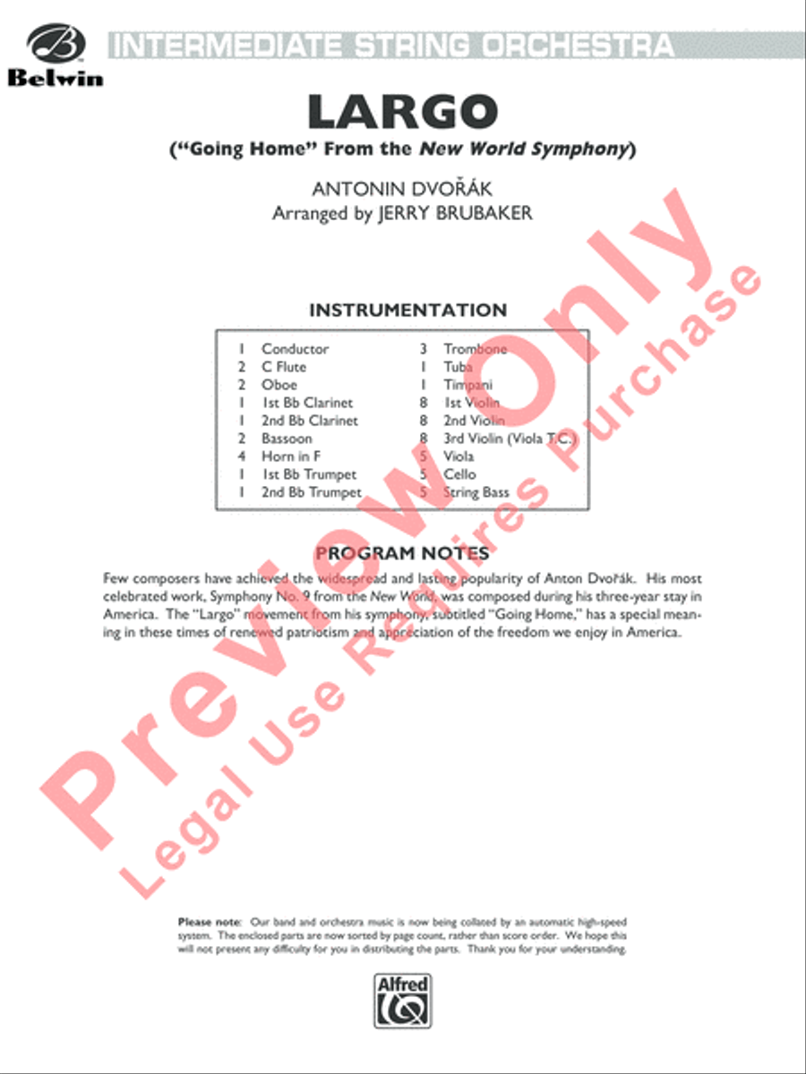 Largo (Going Home from the New World Symphony) Full Orchestra scores gallery preview page 2