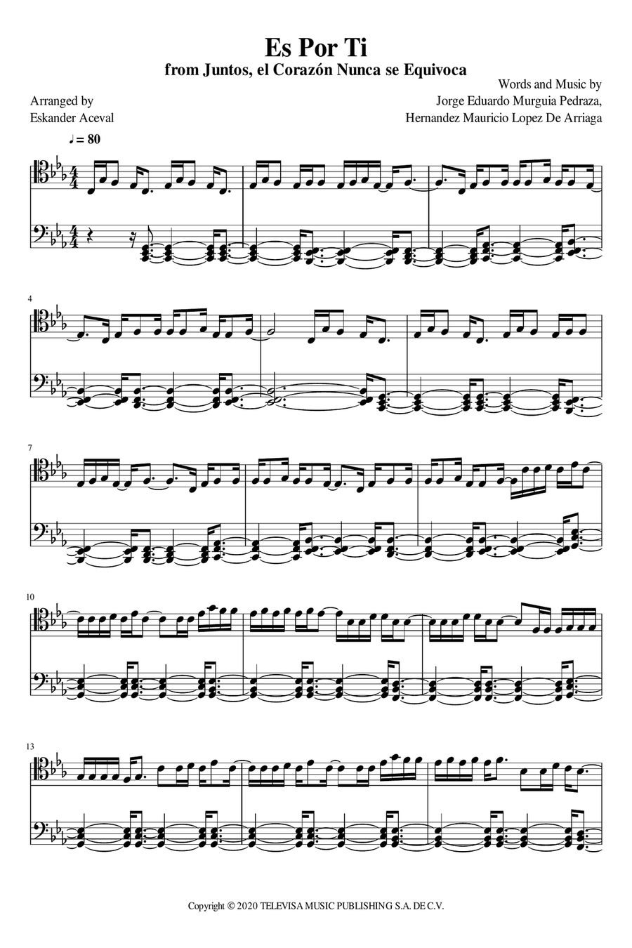 Es Por Ti Piano Solo scores gallery preview page 1