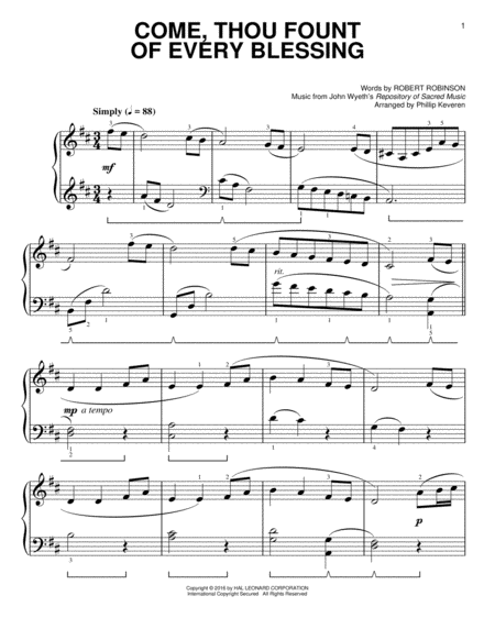 Come, Thou Fount Of Every Blessing [Classical version] (arr. Phillip Keveren)