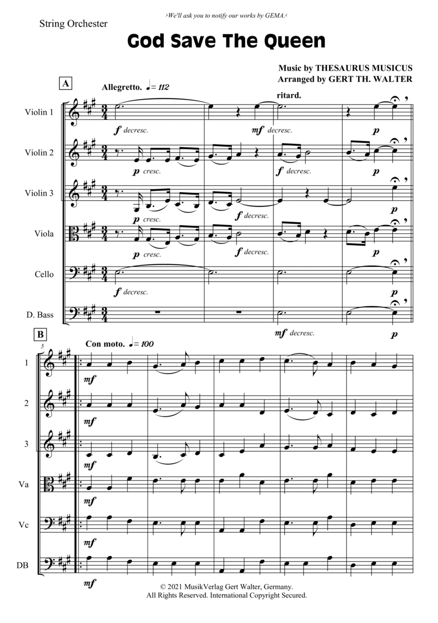 God Save The Queen String Orchestra scores gallery preview page 1