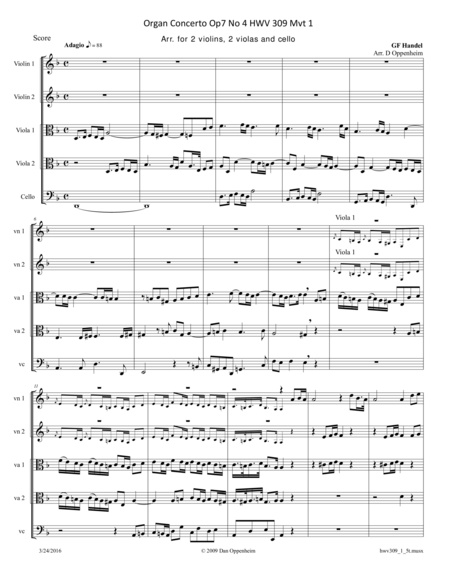 Handel: Organ Concerto HWV 309 Movement 1 arr. for String Quintet image number null