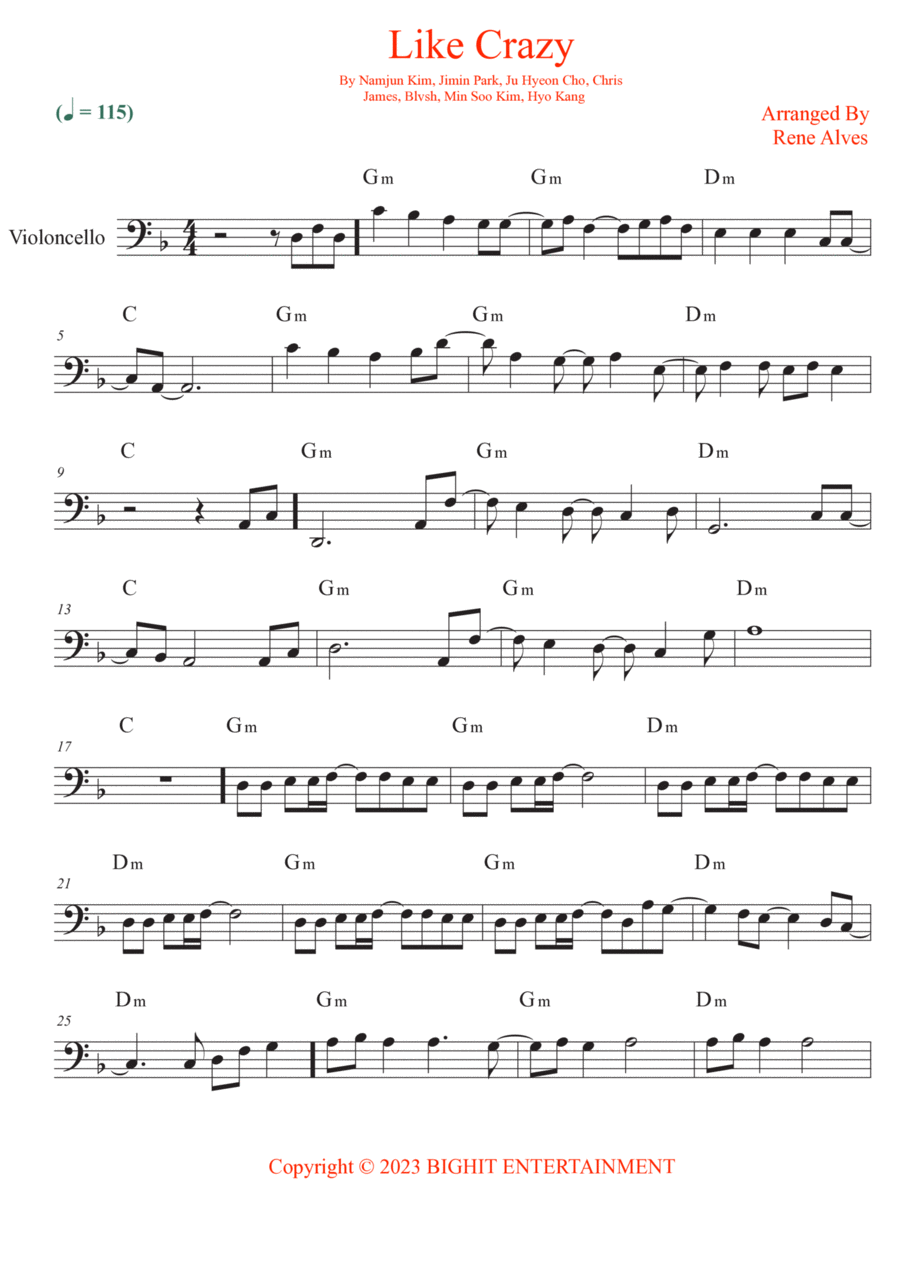 Like Crazy Cello Solo scores gallery preview page 1