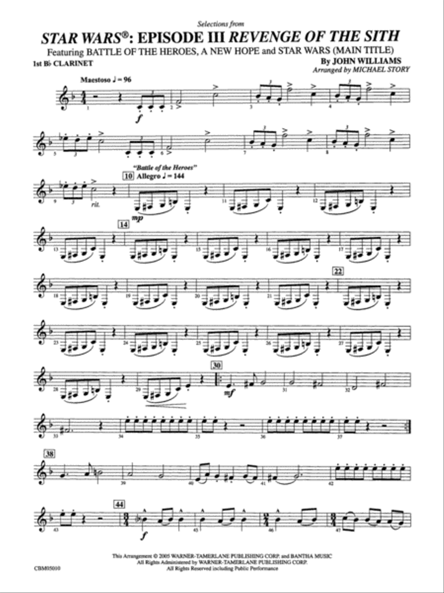 Star Wars®: Episode III Revenge of the Sith: 1st B-flat Clarinet Concert Band scores gallery preview page 1