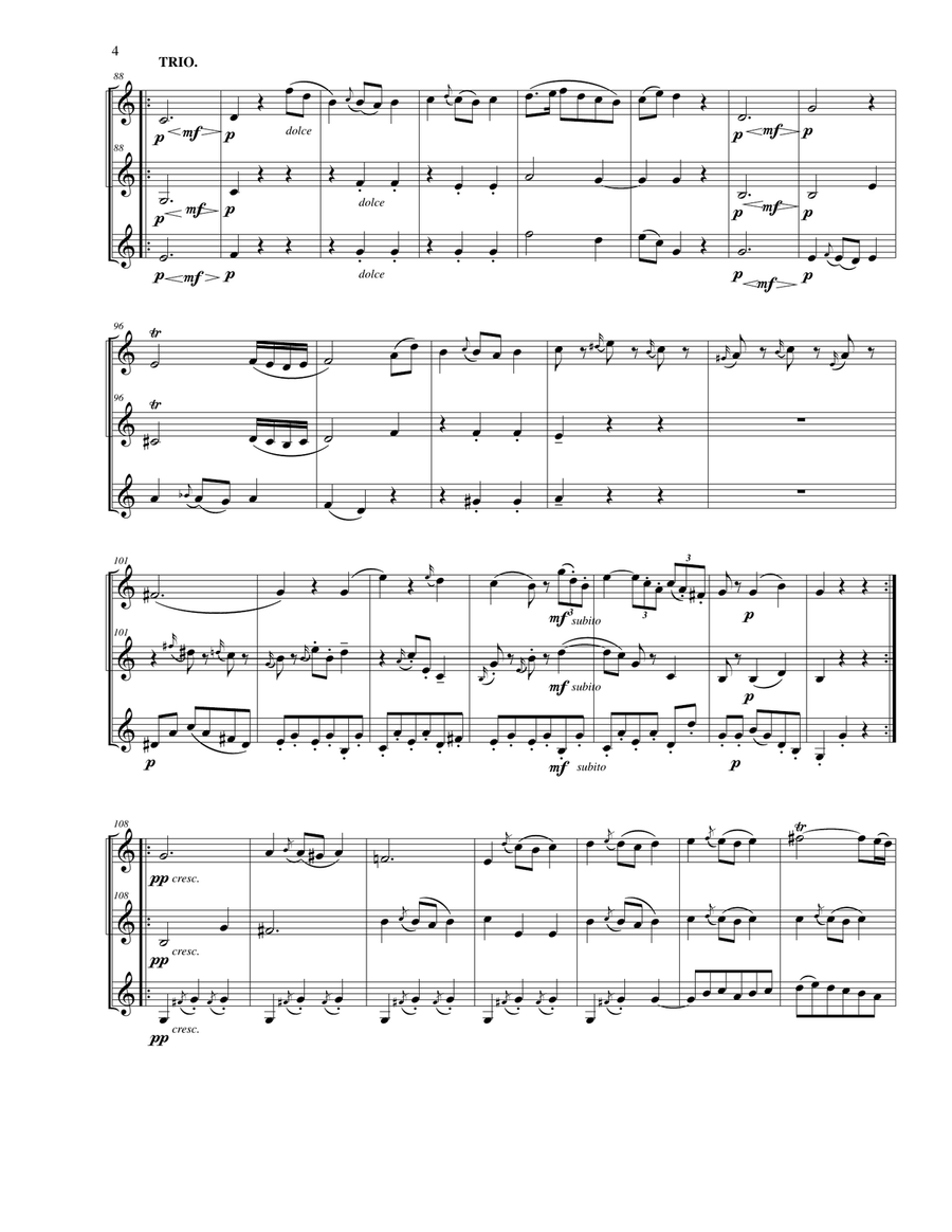 Minuet for Clarinet Trio (2 B-flat and bass clarinet), arranged from the original for three basset h Clarinet Trio scores gallery preview page 4