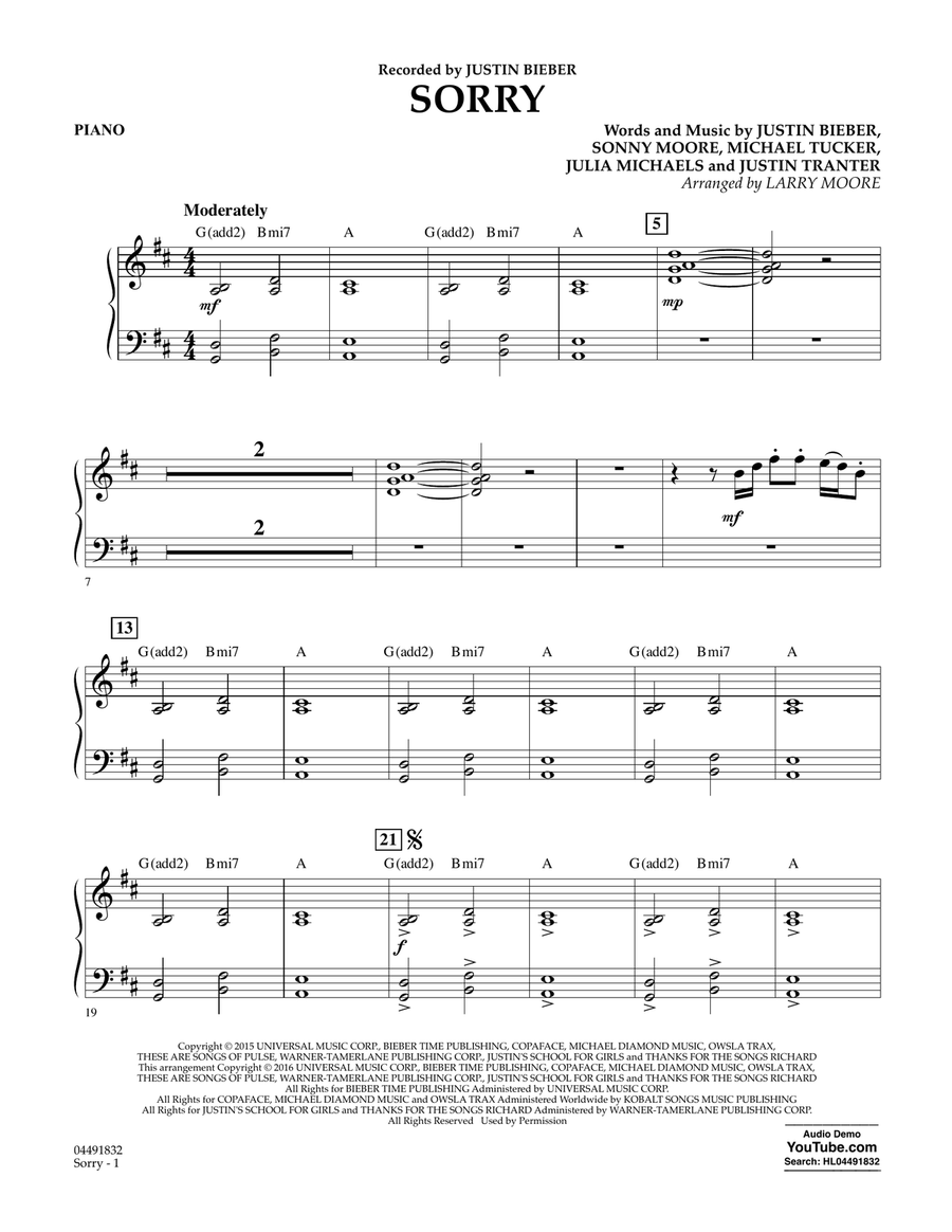 Sorry - Piano Orchestra scores gallery preview page 1