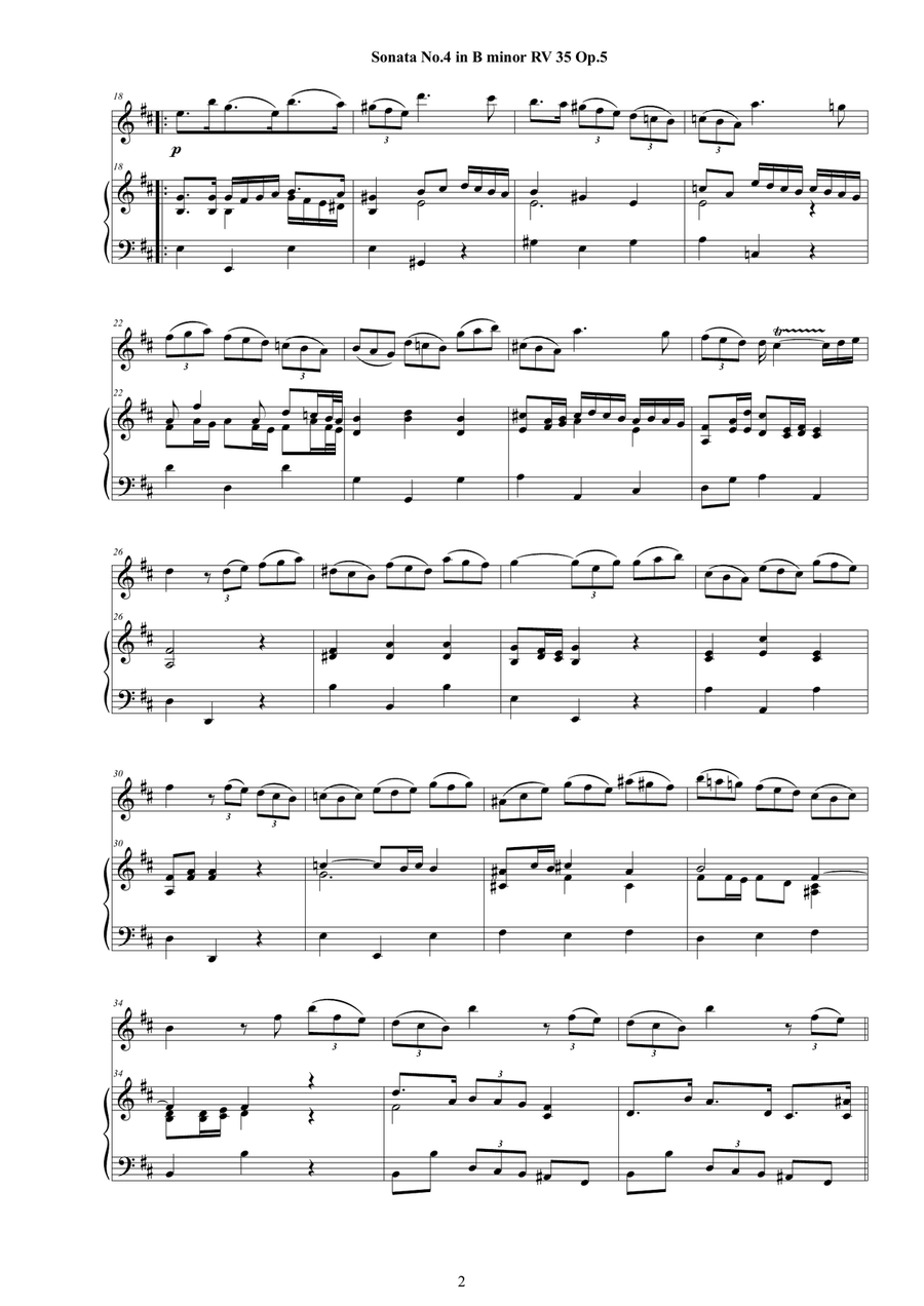 Vivaldi - Violin Sonata No. 4 in B minor RV 35 Op.5 for Violin and Cembalo (or Piano) String Duet scores gallery preview page 2