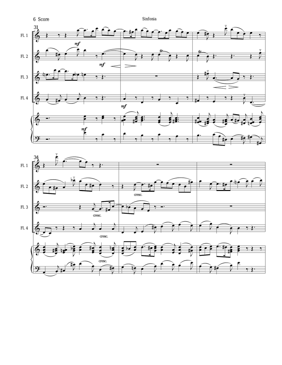 Sinfonia from Bach's Christmas Oratorio for flute quartet Flute Quartet scores gallery preview page 6
