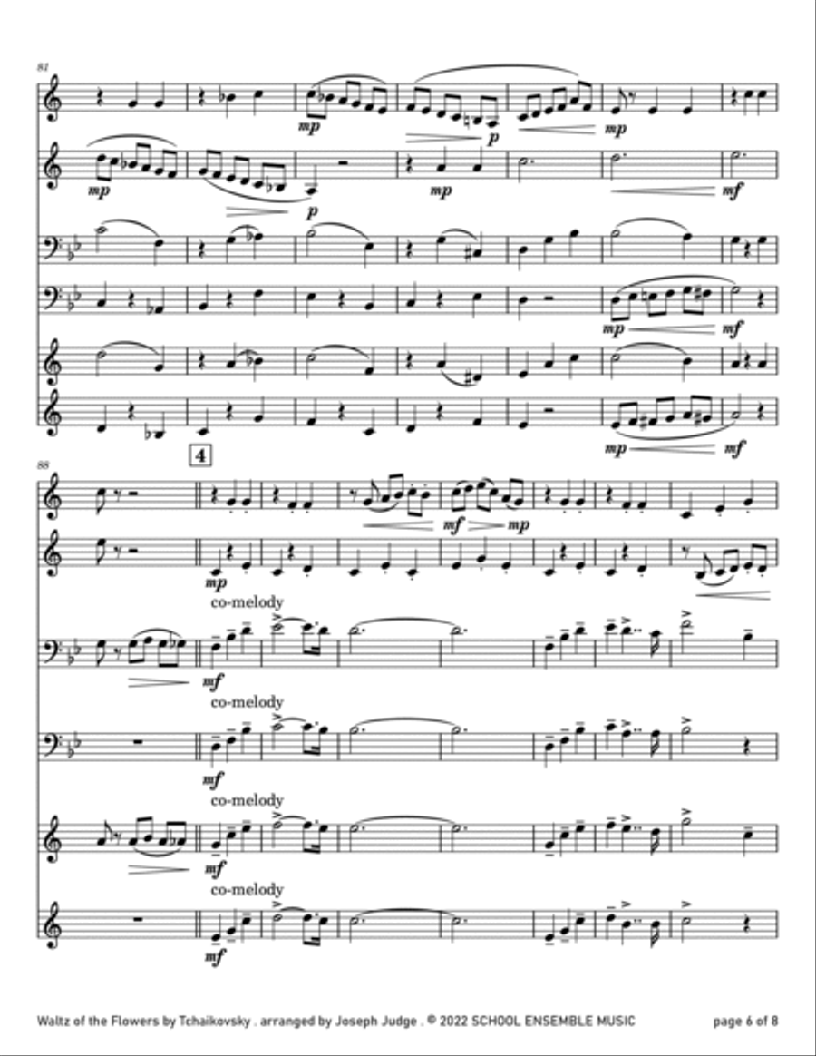 Waltz Of The Flowers by Tchaikovsky for Brass Quartet in Schools Brass Quartet scores gallery preview page 6