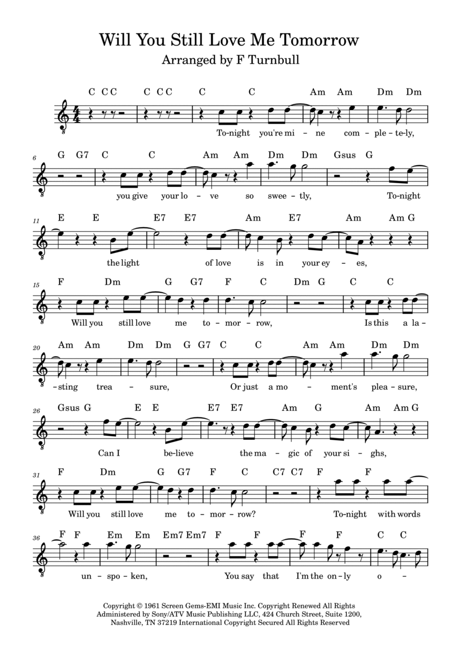 Will You Love Me Tomorrow (will You Still Love Me Tomorrow) Piano, Vocal, Guitar scores gallery preview page 1