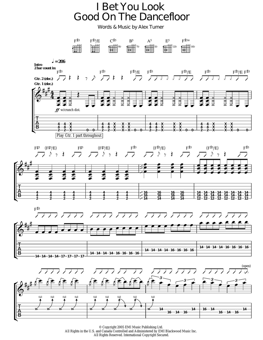 I Bet You Look Good On The Dance Floor Guitar Tablature scores gallery preview page 1