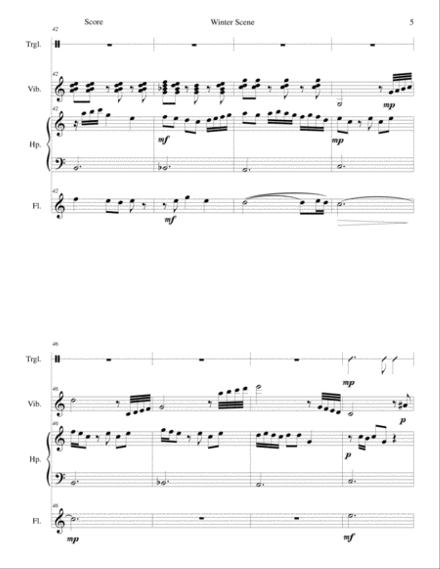 Winter Scene for flute, harp (or 2 harps), vibraphone and triangle Flute scores gallery preview page 5
