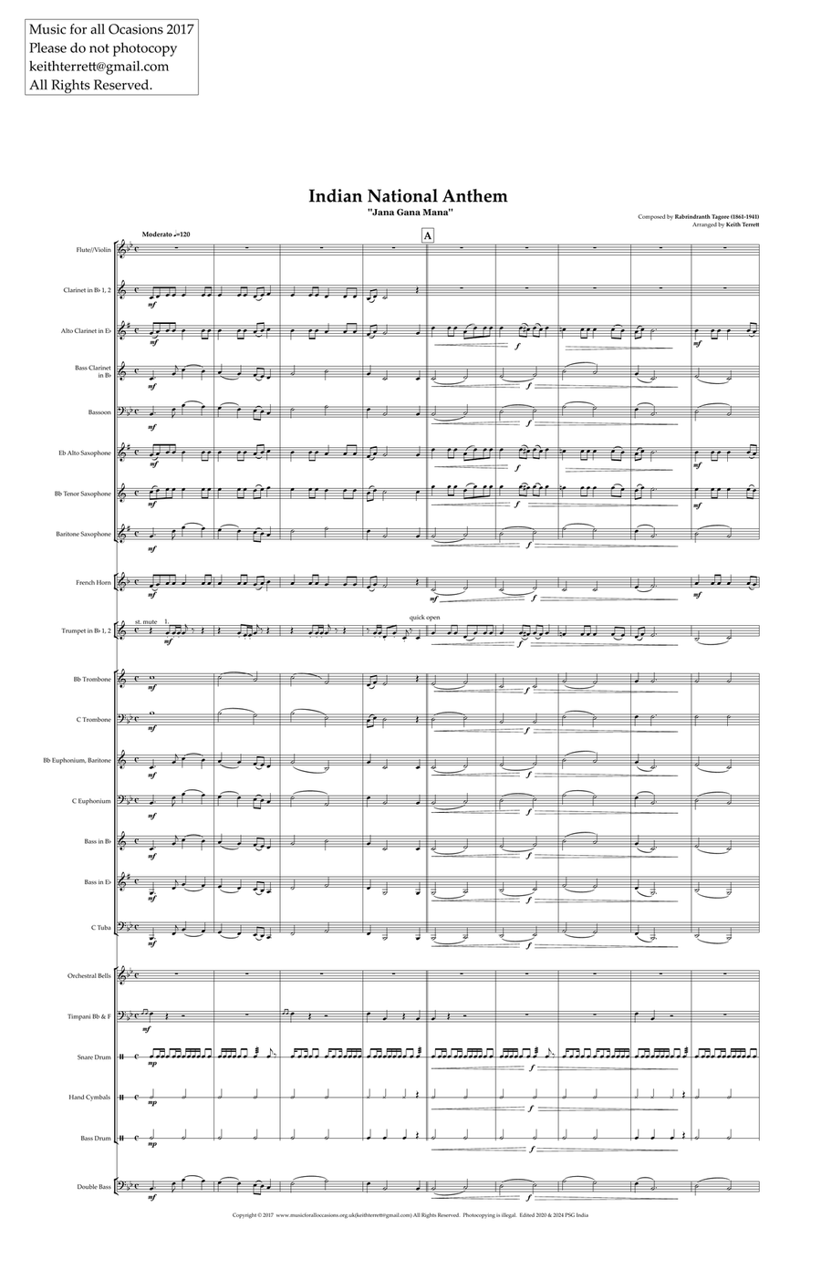 Indian National Anthem for Young Symphonic Concert/Military/Wind band Concert Band scores gallery preview page 2