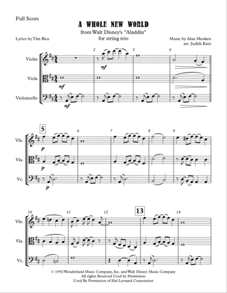 A Whole New World (from 'Aladdin') String Trio scores gallery preview page 2