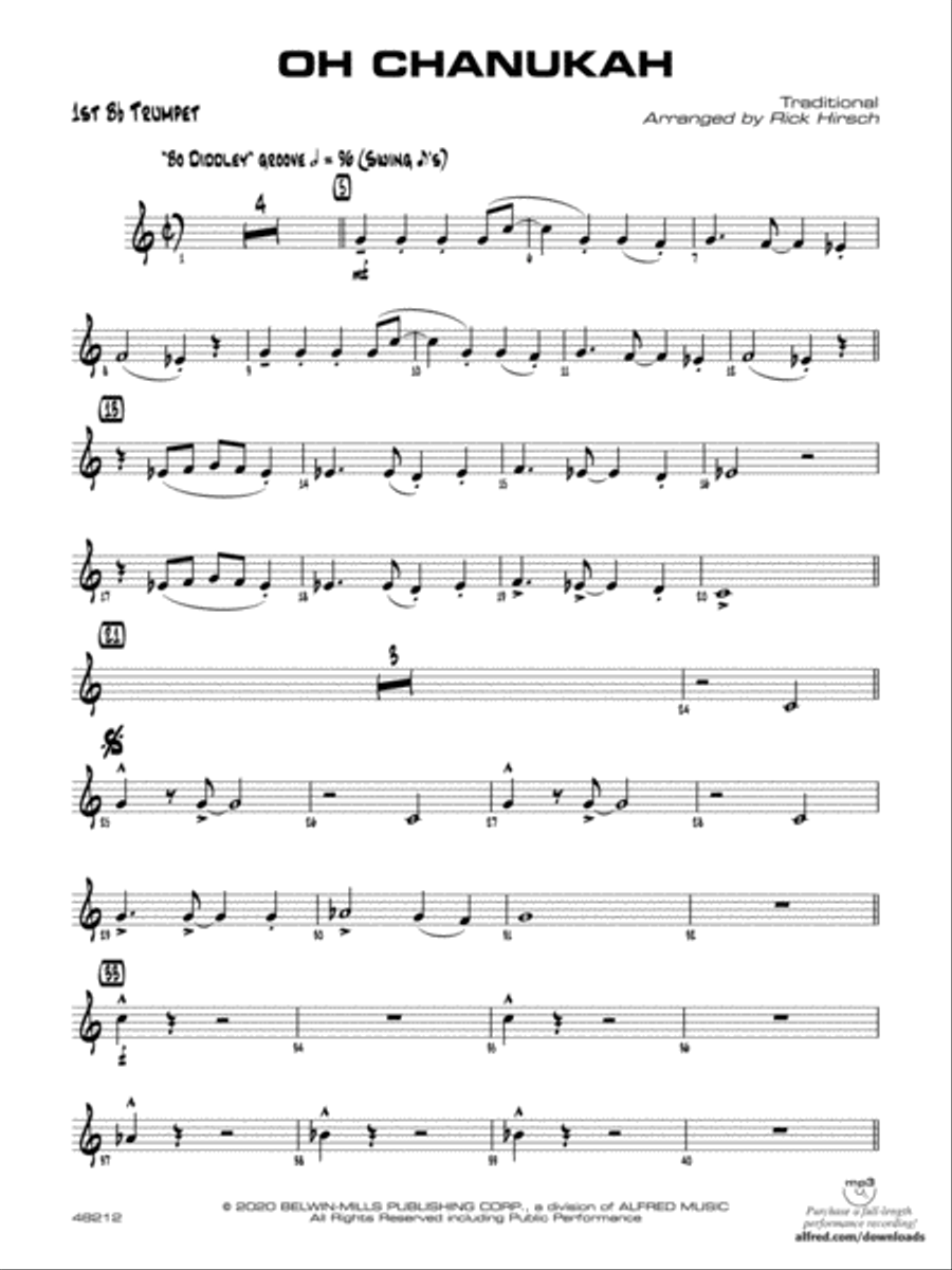 Oh Chanukah: 1st B-flat Trumpet Jazz Ensemble scores gallery preview page 1